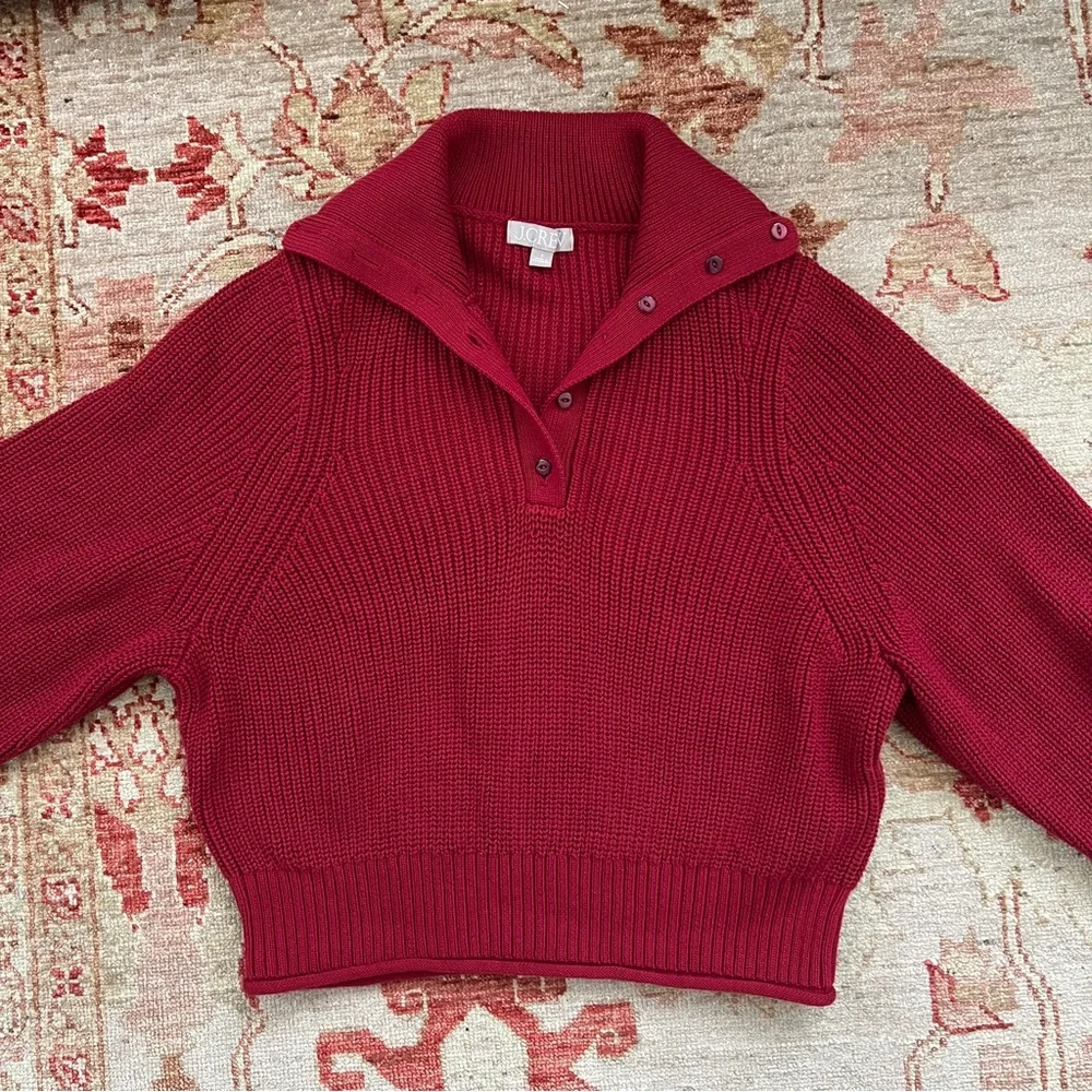 J Crew NWOT Womens Red Maroon Ribbed Cotton Button Collar Sweater Small - Picture 2 of 15